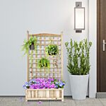 Outsunny Garden Planters With Trellis For Climbing Vines, Wood Raised Beds For Garden, Flower Pot, Indoor Outdoor, Natural