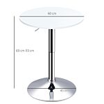 Homcom Bar Table Φ60cm Adjustable Height Round Bistro Table W/ Swivel Top Metal Frame Counter Surface Stylish Kitchen Conservatory White