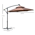 Outsunny 3(m) Cantilever Parasol Banana Hanging Umbrella With Double Roof, Led Solar Lights, Crank, 8 Sturdy Ribs And Cross Base For Outdoor, Coffee