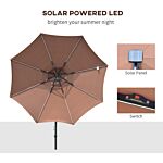 Outsunny 3(m) Cantilever Parasol Banana Hanging Umbrella With Double Roof, Led Solar Lights, Crank, 8 Sturdy Ribs And Cross Base For Outdoor, Coffee