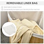 Homcom Bamboo Laundry Basket With Lid, 55 Litres Laundry Hamper With Removable Washable Lining, Corner Washing Baskets, 38 X 38 X 57cm, Natural
