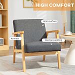 Homcom Fabric Accent Chair For Living Room, Arm Chair With Rubber Wood Frame And Padded Cushion, Dark Grey