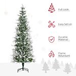 Homcom Pencil Snow Flocked Artificial Christmas Tree With Realistic Cypress Branches, Auto Open, Green