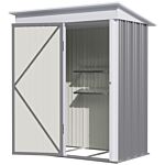 Outsunny Metal Garden Shed, Outdoor Lean-to Shed For Tool Motor Bike, With Adjustable Shelf, Lock, Gloves, 5'x3'x6', Grey