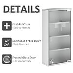 Homcom 4 Tier Stainless Steel Wall Mounted Medicine Cabinet Glass Lockable Door Storage Shelves Houseware Bathroom Furniture 60hx30wx12d(cm)