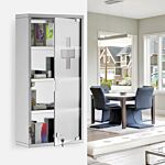 Homcom 4 Tier Stainless Steel Wall Mounted Medicine Cabinet Glass Lockable Door Storage Shelves Houseware Bathroom Furniture 60hx30wx12d(cm)