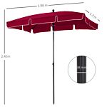 Outsunny Red Rectangular Garden Parasol Aluminium Sun Umbrella Patio Garden Tilt 2m X 1.25m