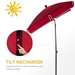 Outsunny Red Rectangular Garden Parasol Aluminium Sun Umbrella Patio Garden Tilt 2m X 1.25m