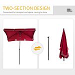 Outsunny Red Rectangular Garden Parasol Aluminium Sun Umbrella Patio Garden Tilt 2m X 1.25m