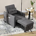 Homcom Folding Sofa Bed, Pull Out Single Sleeper, 3 In 1 Convertible Chair Bed W/ Adjustable Backrest, Pillow, Side Pocket For Living Room, Grey