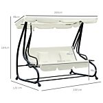 Outsunny 2-in-1 Garden Swing Seat Bed 3 Seater Swing Chair Hammock Bench Bed With Tilting Canopy And 2 Cushions, Cream White