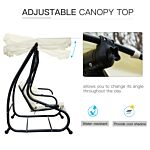 Outsunny 2-in-1 Garden Swing Seat Bed 3 Seater Swing Chair Hammock Bench Bed With Tilting Canopy And 2 Cushions, Cream White