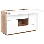 Sideboard And Desk White With Light Wood Mdf Paper Veneer 2 In 1 With Drawers Shelf Cabinets Storage Beliani