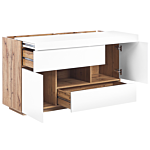 Sideboard And Desk White With Light Wood Mdf Paper Veneer 2 In 1 With Drawers Shelf Cabinets Storage Beliani