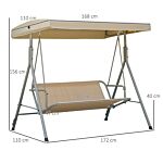 Outsunny 3 Seater Garden Swing Chair, Patio Rocking Bench With Tilting Canopy, Removable Cushion And Steel Frame, Light Brown