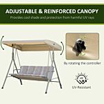 Outsunny 3 Seater Garden Swing Chair, Patio Rocking Bench With Tilting Canopy, Removable Cushion And Steel Frame, Light Brown