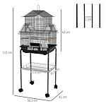 Pawhut Metal Bird Cage With Plastic Swing Perch Food Container Tray Handle For Finch Canary Budgie 50.5 X 40 X 63cm Black