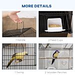 Pawhut Metal Bird Cage With Plastic Swing Perch Food Container Tray Handle For Finch Canary Budgie 50.5 X 40 X 63cm Black