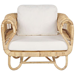 Armchair Beige Natural Rattan Chair With Cotton Cushions Wicker Boho Design Beliani