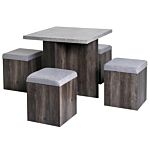 Homcom 5pc Dining Set Garden Patio Wooden Set 4 Storage Stools Footrest Ottoman With Cushions + 1 Table Space Saving Design Indoor Outdoor