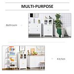 Kleankin Bathroom Floor Storage Cabinet With Tempered Glass Doors And Adjustable Shelf, Free Standing Organizer For Living Room Entryway, White