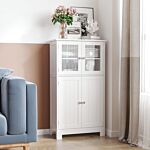 Kleankin Bathroom Floor Storage Cabinet With Tempered Glass Doors And Adjustable Shelf, Free Standing Organizer For Living Room Entryway, White