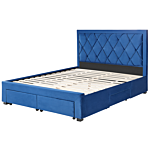 Storage Bed Blue Velvet Upholstery Eu King Size 5ft3 Tufted Tall Headboard Drawers Glam Design Beliani