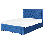 Storage Bed Blue Velvet Upholstery Eu King Size 5ft3 Tufted Tall Headboard Drawers Glam Design Beliani