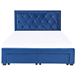 Storage Bed Blue Velvet Upholstery Eu King Size 5ft3 Tufted Tall Headboard Drawers Glam Design Beliani