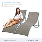 Outsunny Set Of 2 S-shaped Foldable Lounge Chair Sun Lounger Reclining Outdoor Chair For Patio Beach Garden Light Grey