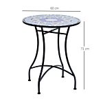 Outsunny Outdoor Mosaic Round Garden Table, Patio Bistro Coffee Side Table With 60cm Ceramic Top For Garden, Blue And White