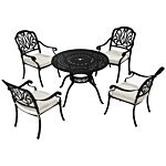 Outsunny Cast Aluminium 4 Seater Outdoor Dining Set With Cushions Parasol Hole Black