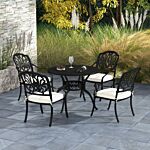 Outsunny Cast Aluminium 4 Seater Outdoor Dining Set With Cushions Parasol Hole Black