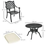 Outsunny Cast Aluminium 4 Seater Outdoor Dining Set With Cushions Parasol Hole Black