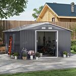 Outsunny 13 X 11ft Foundation Ventilation Steel Outdoor Garden Shed Grey