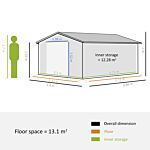 Outsunny 13 X 11ft Foundation Ventilation Steel Outdoor Garden Shed Grey