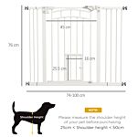 Pawhut Pressure Fit Stair Dog Gate W/ Small Cat Door, Automatic Closing Door, Double Locking, For 74-100cm Openings - White