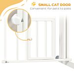 Pawhut Pressure Fit Stair Dog Gate W/ Small Cat Door, Automatic Closing Door, Double Locking, For 74-100cm Openings - White