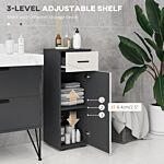 Kleankin Slim Bathroom Cabinet, Narrow Bathroom Storage Cabinet With Drawer, Door Cupboard, Adjustable Shelf And Soft Close Mechanism, Grey