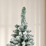 Homcom 6 Foot Snow Flocked Artificial Christmas Tree, Xmas Pencil Tree With 630 Realistic Branches, Auto Open, Pinewood Base, Green