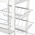 Homcom Multi-use Kitchen Island Trolley W/ 4 Baskets 2 Side Racks Drawer Worktop 4 Wheels Worktop Food Storage Smooth Rolling Compact Furniture White