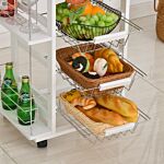 Homcom Multi-use Kitchen Island Trolley W/ 4 Baskets 2 Side Racks Drawer Worktop 4 Wheels Worktop Food Storage Smooth Rolling Compact Furniture White