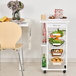 Homcom Multi-use Kitchen Island Trolley W/ 4 Baskets 2 Side Racks Drawer Worktop 4 Wheels Worktop Food Storage Smooth Rolling Compact Furniture White