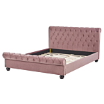 Waterbed Pink Velvet Upholstery Black Wooden Legs King Size 5ft3 Buttoned Glam Beliani