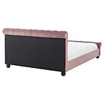 Waterbed Pink Velvet Upholstery Black Wooden Legs King Size 5ft3 Buttoned Glam Beliani