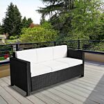 Outsunny Garden Rattan Sofa 3 Seater All-weather Wicker Weave Metal Frame Chair With Fire Resistant Cushion - Black