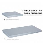 Outsunny 3 Pcs Outdoor Seat Cushion For Rattan Furniture, Garden Furniture Cushions, Grey
