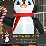 Homcom 2.5m Inflatable Christmas Penguin Holding Candy Cane Blow Up Outdoor Decoration With Led Lights For Holiday