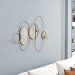 Homcom Metal Wall Mirror Decor With Coat Hooks, Modern Decorative Wall Art For Living Room Bedroom, Gold Tone