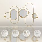 Homcom Metal Wall Mirror Decor With Coat Hooks, Modern Decorative Wall Art For Living Room Bedroom, Gold Tone